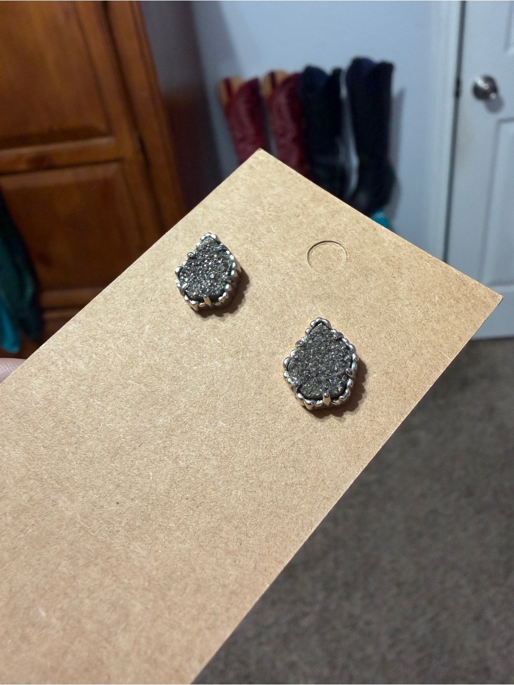 Kendra Scott Sparkling Gray Druzy Teardrop Stud Earrings